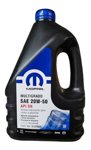 Garrafa Aceite Multigrado Mineral 20w50 Mopar 5 Lts 