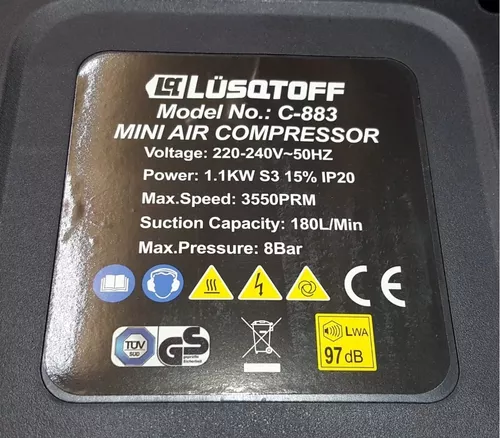 Compresor de aire mini eléctrico portátil Lüsqtoff LC-883 monofásico 180L  0.33hp 220V 50Hz naranja/negro