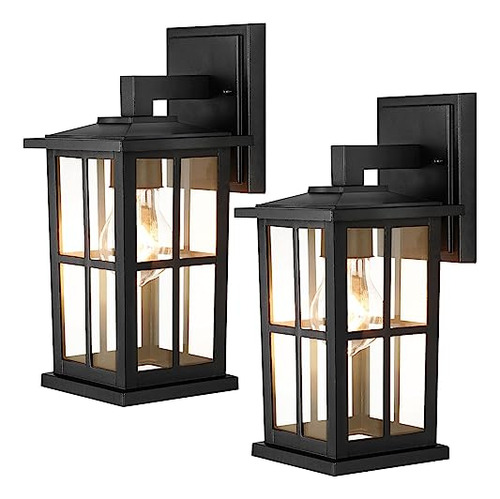 Lmparas De Pared Exterior, 2-pack, Negro Mate, Vidrio Transp