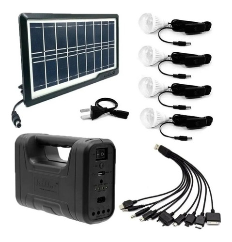 Kit Panel Solar+4 Bombillos+batería+linterna Autos Cargador