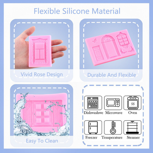 4pcs Molde De Silicona Puerta Ventana Vintage Fondant