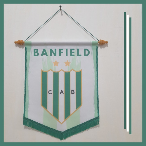Banderín Banfield 28x38 Cm Tela Y Madera