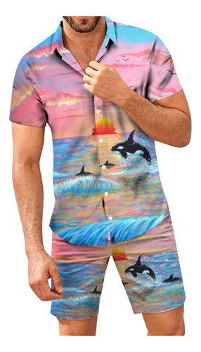 5j Conjunto De Ropa De Playa Hawaiana Para Hombre, Camisa Bo