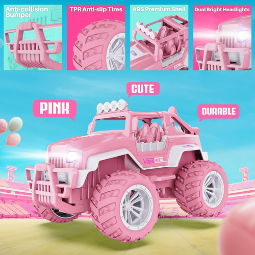 Coche Teledirigido Rosa Bezgar 1:16 Con 2 Muñecos, 4 Molinos