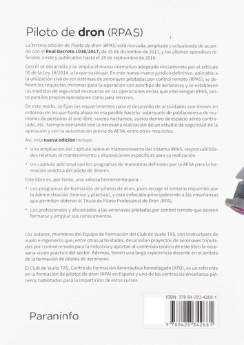 Piloto De Dron Rpas 3.ª Edición, De David Virués Ortega, Jose Antonio García-cabañas Bueno, Raquel Vergara Merino, Sergio Bernardo Sanz, Aníbal Hernández Co. Editorial Paraninfo En Español
