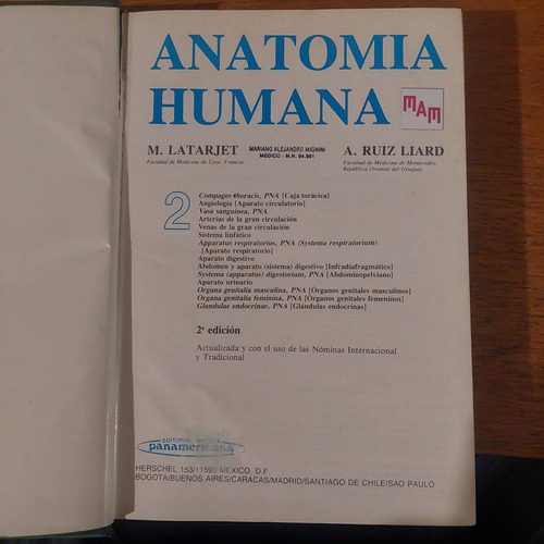 Anatomia Humana, Latarjet- Ruiz Liard, 2 Tomos, Usado (Usado)