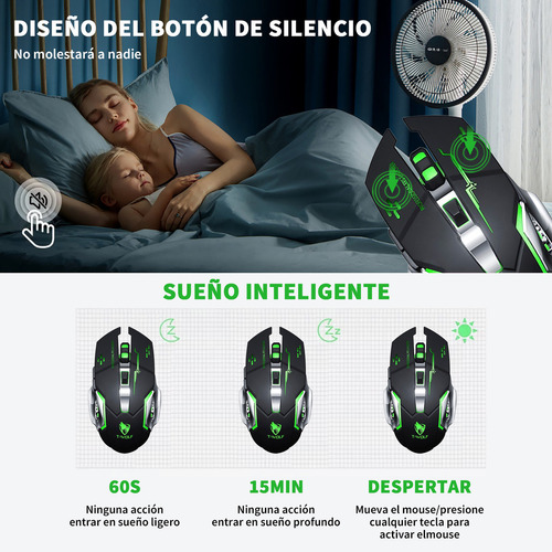 Mouse Inalámbrico Bluetooth Recargable Gamer Ergonomico 2.4g Color Negro
