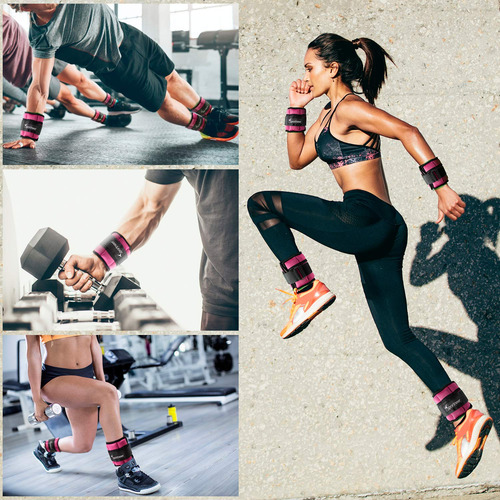Tobilleras Deportivas Con Peso Ajustable Correa Velcro Rosa Rosa