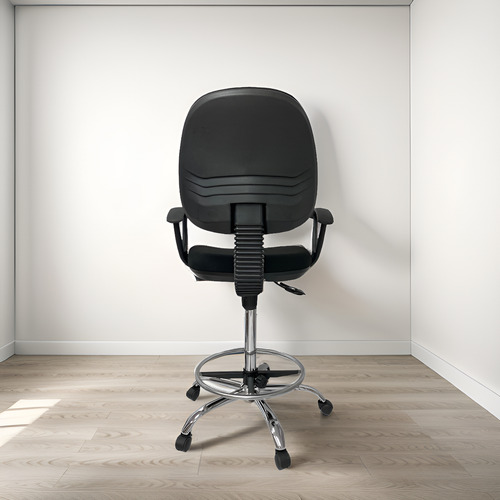 Silla Cajero Alta De Cuero Con Posabrazos Base Metal Calidad Color Negro