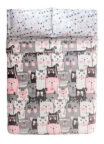 Manta Vianney Ligero con diseño cats/rosa/gris de 1.7m x 1.09m