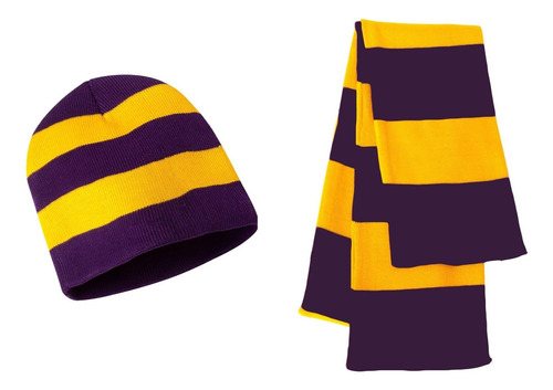 Knit Collegiate Rugby Stripe Winter Bufanda Y Gorro Beanie S