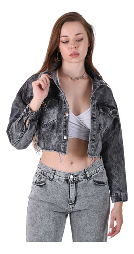 Campera Parina Crop Jean Mujer Gris