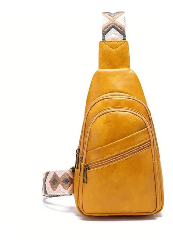 Siihenrry - Mochila Cruzada De Cuero Vegano - Amarillo Diseño De La Tela Liso