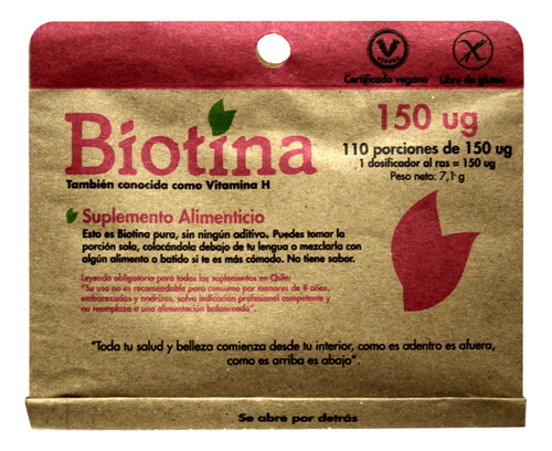 Biotina Pura 110 Porciones No Mas Caida Del Cabello Uña Piel