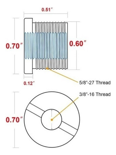 1 Adaptador Tornillo 3/8 Hembra A 5/8 Macho (dientes Finos)