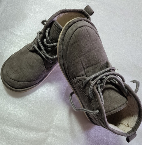 Botas Zapatos Gamuza Gris, Piel Por Dentro 22cm / N°34