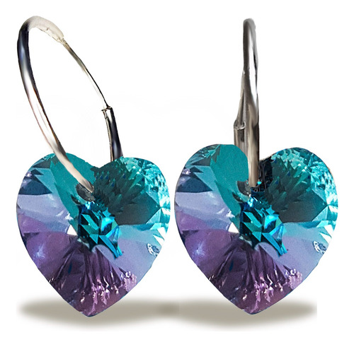 Aros Argollas Con Dije Corazón 10mm En Cristal Y Plata 925 