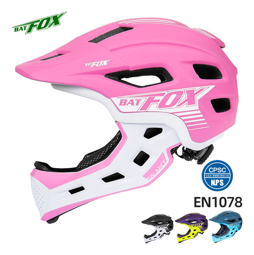 Casco De Bicicleta Integral Desmontable Batfox Para Niños Color Rosa Talla M(50-56CM)
