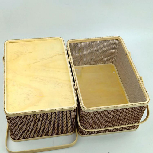 Contenedor De Cesta Tejida De Bambú Con Asa Plegable Para