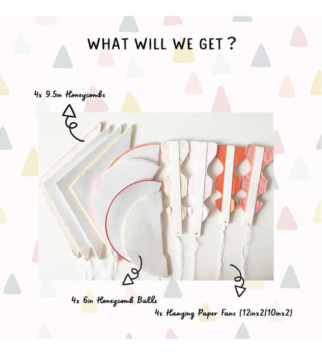 Juego De 12 Bolas De Panal De Papel Multicolor Melocotón, Na