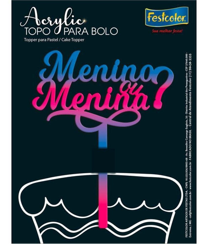 Topo De Bolo Menino/menina Bicolor Acrilic