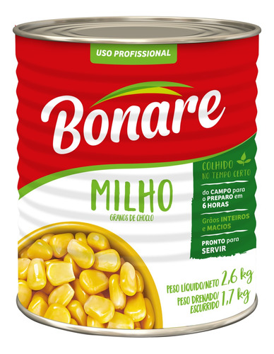Milho Verde em Conserva Uso Profissional Bonare Lata 1,7kg