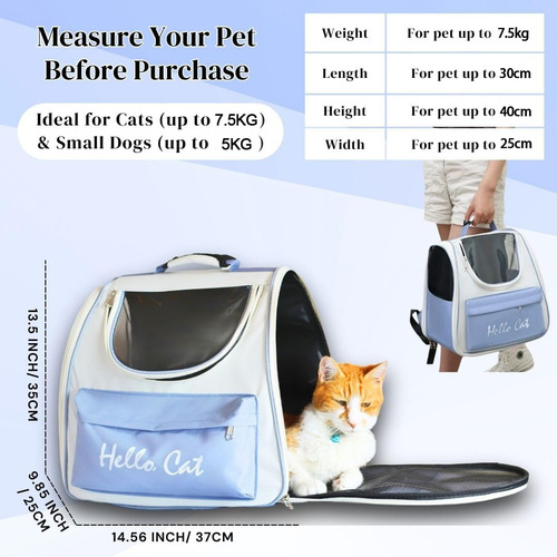 Mochila Para Mascotas Portátil Bolsa Viaje Para Gatos Perros Color Azul