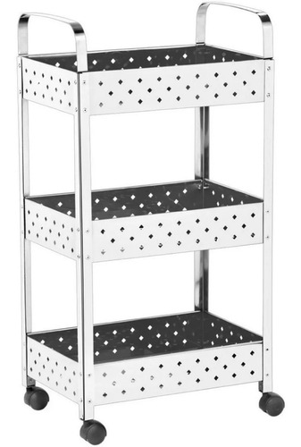 Imagem 3 de 6 de Fruteira De Chão Organizadora Cozinha 3 Andares Inox Rodizio