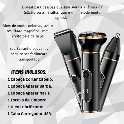 Barbeador Profissional Masculino Elétrico Conjunto 3 Em 1