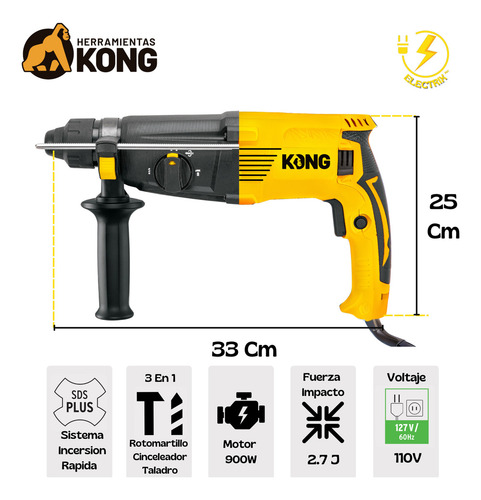 Rotomartillo Taladro Sds Esmeriladora Set 3 con maletín Kong KO 300