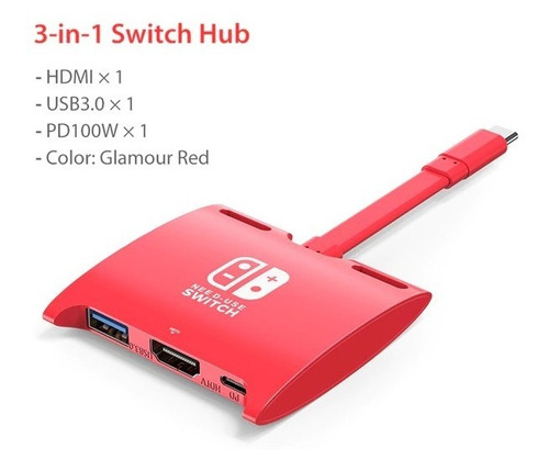 Imagen 1 de 6 de Adaptador Hub Video Para Nintendo Switch 4k 60hz Usb C Hdmi