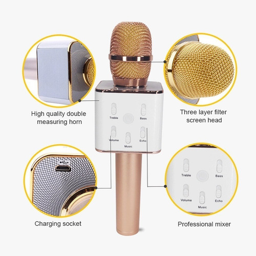 Microfono Parlante Inalambrico Bluetooth Para Karaoke Dorado