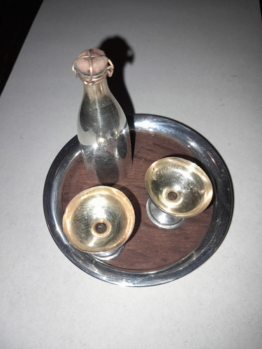 Miniatura Bandeja, Botella 2 Copas Plata Esterlina Inglesa (Usado)