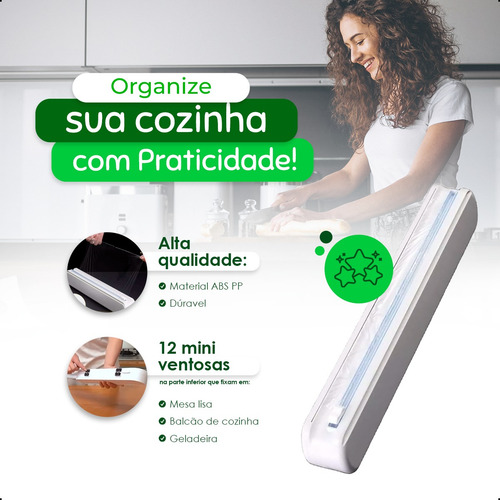 Kit 2 Suporte Papel Filme e Alumínio com Cortador Plástico Pvc Lider Comercios
