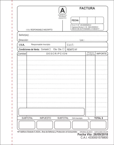 retirada fenómeno alcohol 1 Talonario Factura A B C Resguardo - Imprenta Afip - Devoto