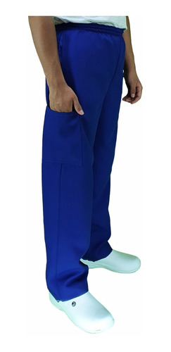 Pantalón Cargo De Resorte Completo Multiusos Unisex Azul Rey