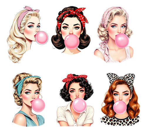 Kit Imagenes Png Clipart Retro Chicas + Chicle Pin Up Diseño