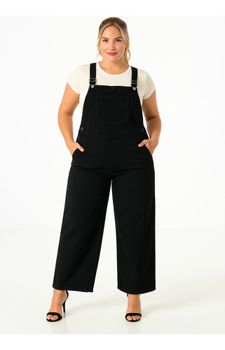 Jardinero Mujer Enterito Wide Leg Jean Rigido Talle Especial Negro 50