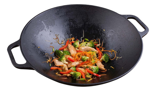 Wok De Hierro Fundido Con Asas De Bucle 14 Pulgadas Black