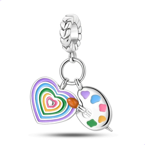 Charm Colgante Plata S925 Acuarela De Corazón