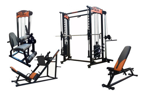 Cross Smith + Leg Press 45° + Extensora /flexora + Banco.