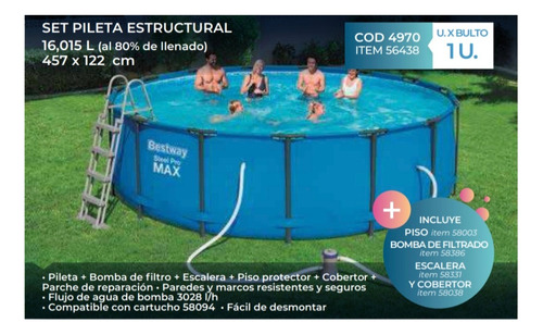 Piscina Estructural Redonda +bomba+cobertor+escalera Bestway Gris 13 (Usado)