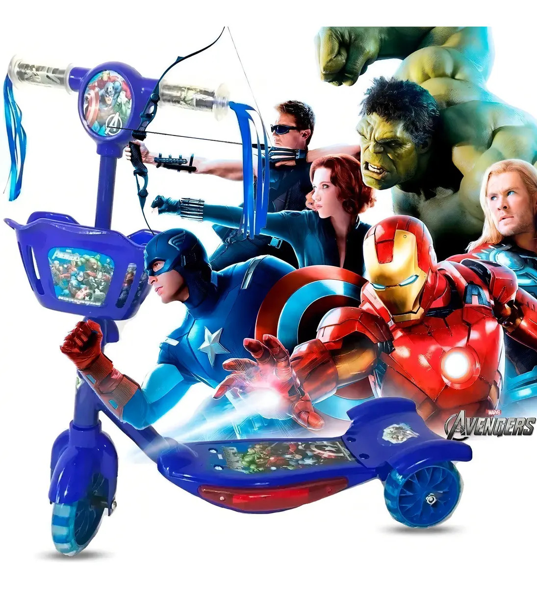 Patinete Infantil Cesta Super Heróis Cor Azul