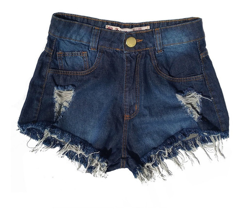 Shorts Jeans Feminino Praia Cintura Alta Destroyed St014