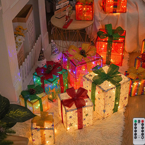 3 Peças, 8 Modos, Caixa De Presente Brilhante De Natal, Luze