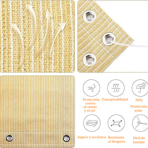 Fofodio Mallas Sombra 4x3m Rollo Mallasombra Reforzada Malla Sombra Rollo Raschel Corrediza Para Cercar Jardin Beige 90% Uv