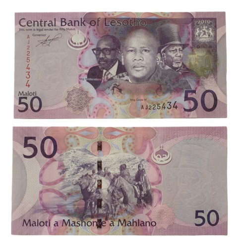 Billetes Mundiales :  Lesotho 50 Maloti 2010 Dinastia Real