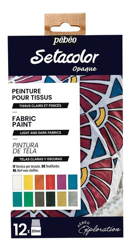 Set Pintura  Para Telas 12 Colores Pebeo Setacolor 20ml