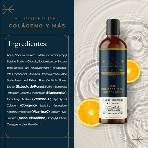 Imagen 8 de 8 de Gel Limpiador Facial 480ml Colágeno Vitamina C Y Hialurónico