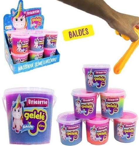 Imagem 2 de 7 de Slime Gelele 1 Balde Slime Unicornio 3 Cores 457g Sortidas